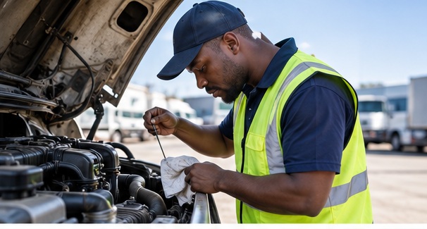 Code 10 driver performing a vehicle inspection before starting work