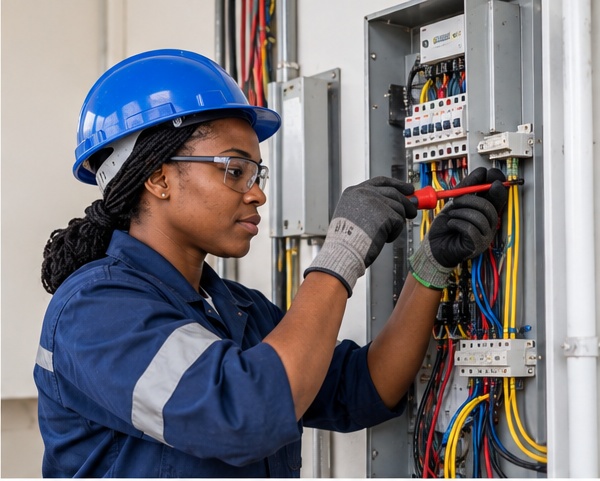South African electrician working on an electrical installation