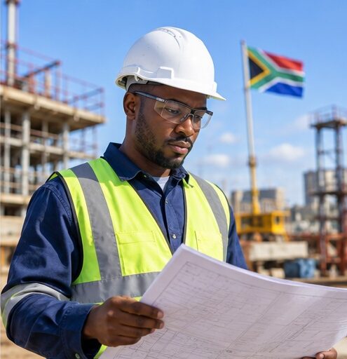 South African engineer working on a construction and engineering project