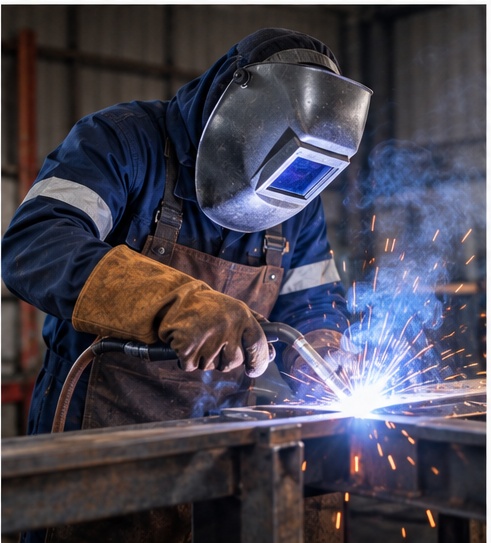 Skilled South African artisan performing welding and metal fabrication work