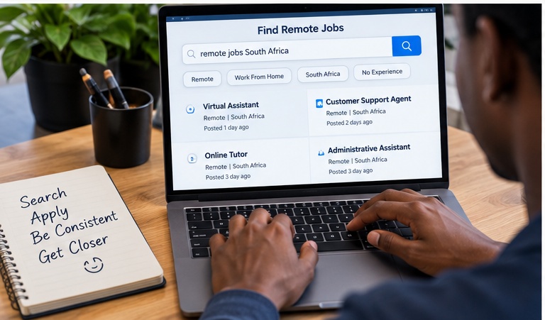 Job seeker searching for legitimate online jobs in South Africa