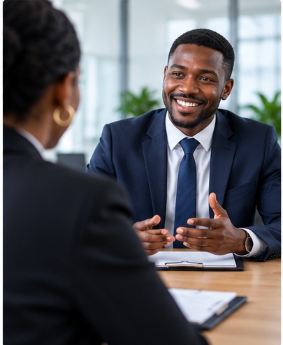 South African job seeker attending a professional job interview