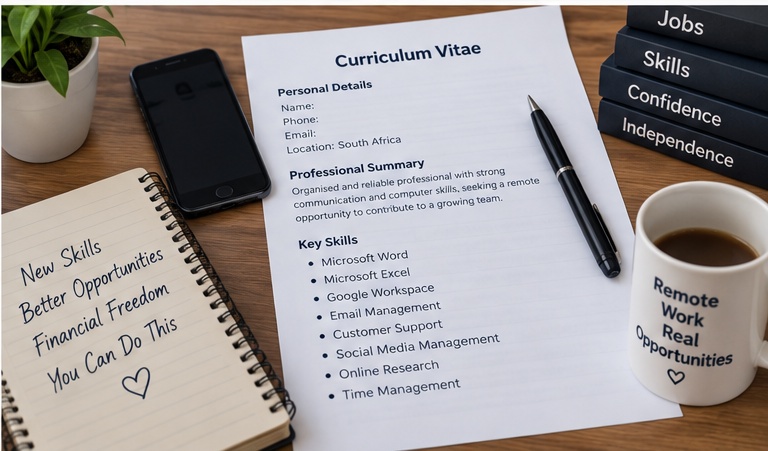 South African job seeker preparing a CV for remote work