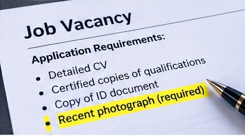 Job vacancy application requirements specifically requesting a recent photograph