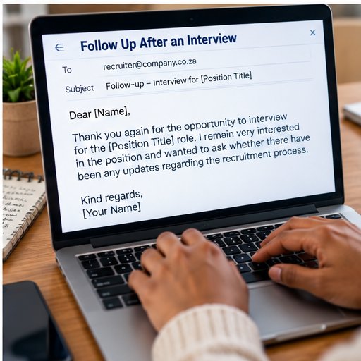 Professional follow-up email being written after a job interview
