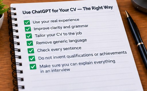 Checklist showing how to use ChatGPT for a CV without inventing experience or qualifications