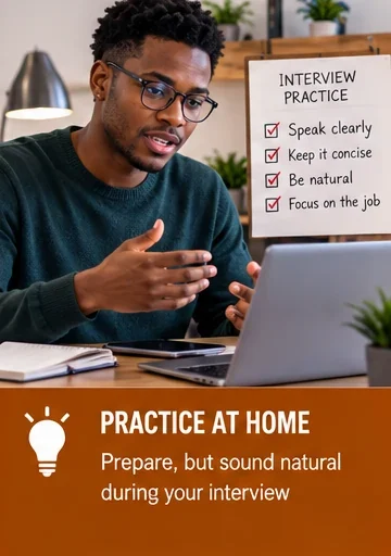 Job seeker practising self introduction and interview answers at home