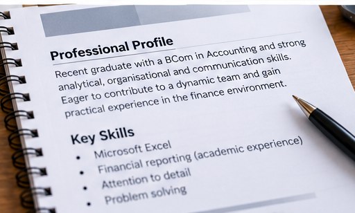 Professional profile and key skills section on a clean CV