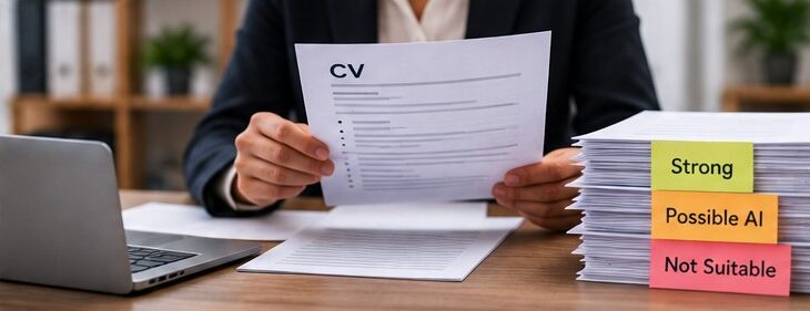 Recruiter reviewing CV applications for signs of generic AI-generated content