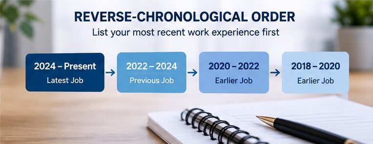 Reverse-chronological CV format showing most recent work experience first