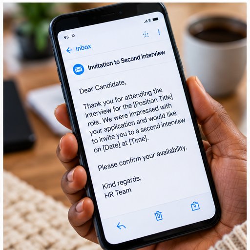 Job seeker receiving an invitation to a second job interview on a smartphone