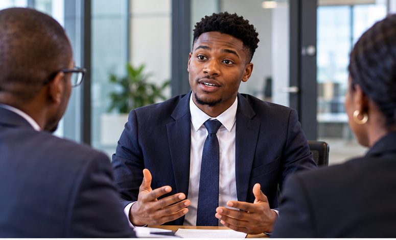 What are three things you should not say in a job interview? Candidate answering questions during an interview